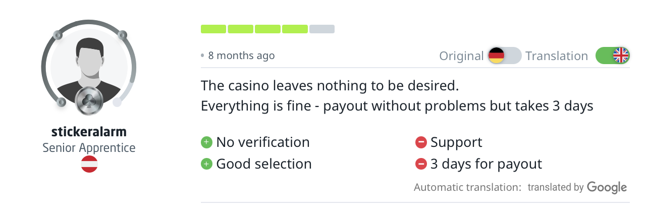 Positive Bewertung Roby Casino